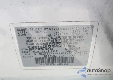 2017 Nissan Versa 1.6 Sv from USA, damaged, VIN 3N1CN7AP8HL807368